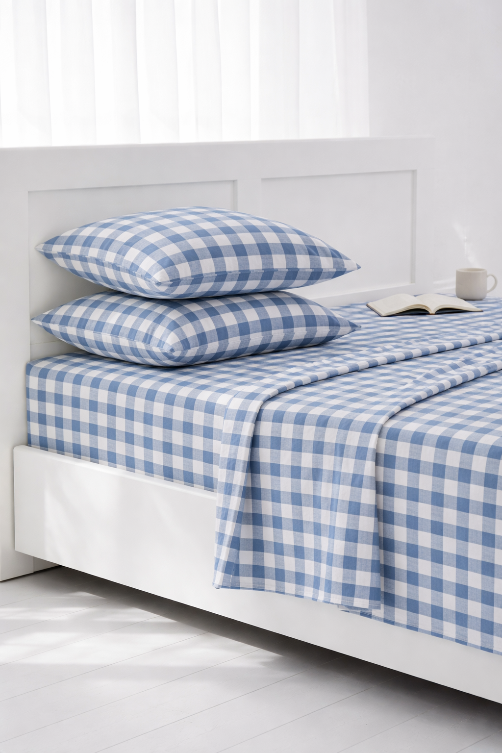 Lençol Ajustável aos quadrados 100% linho