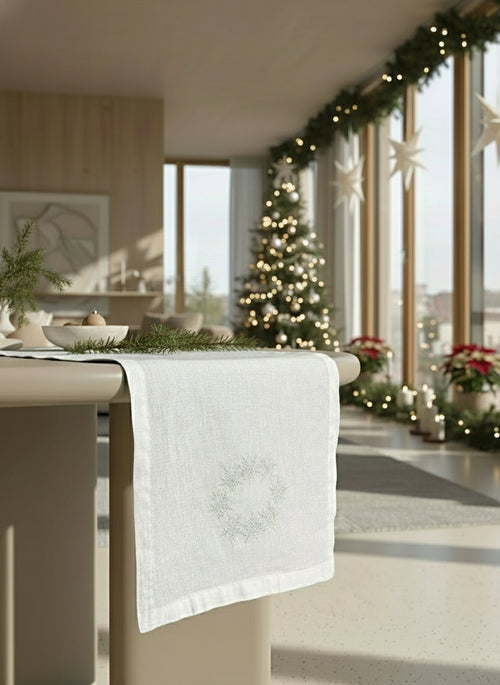 Corredor de mesa bordado 100% Linho