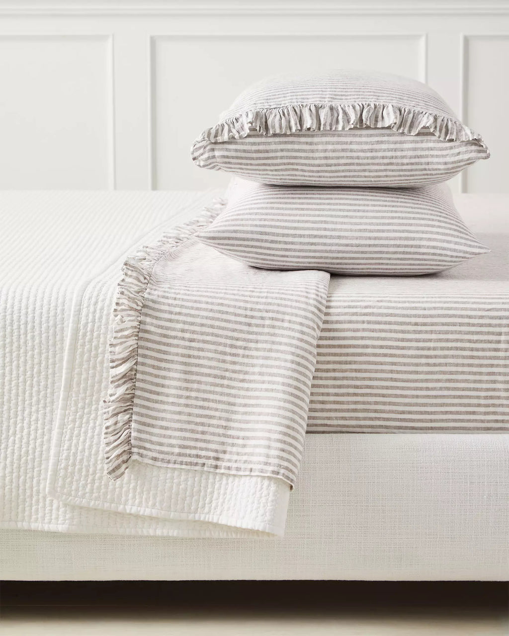 Lençol ajustável às riscas 100% linho