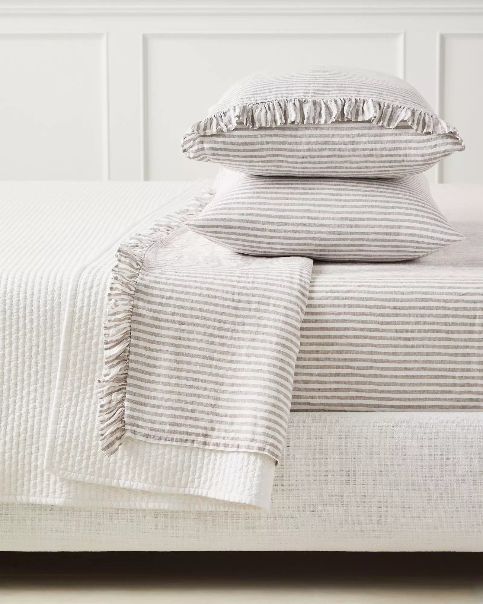 Lençol ajustável às riscas 100% linho