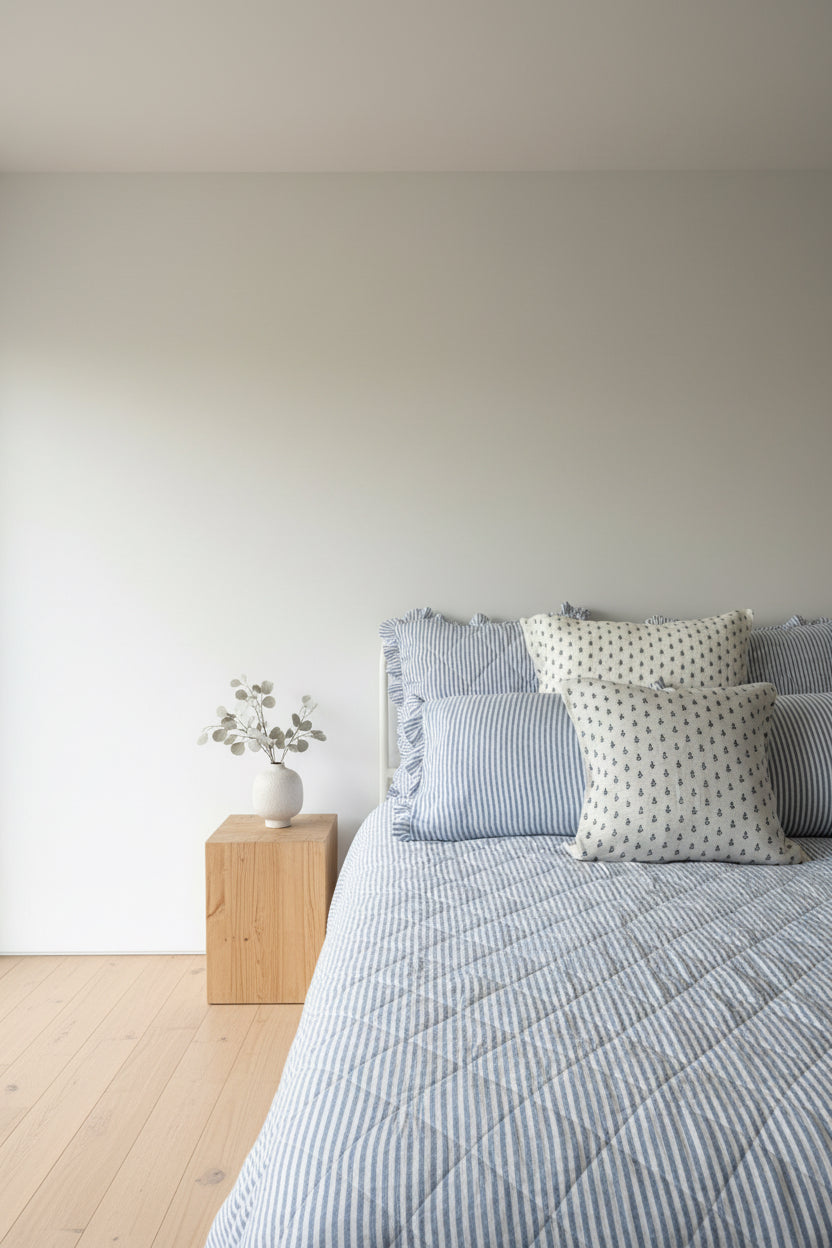 Edredão às riscas 100% Linho com folho