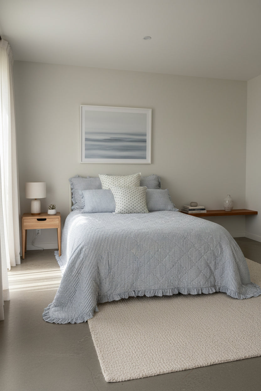 Edredão às riscas 100% Linho com folho