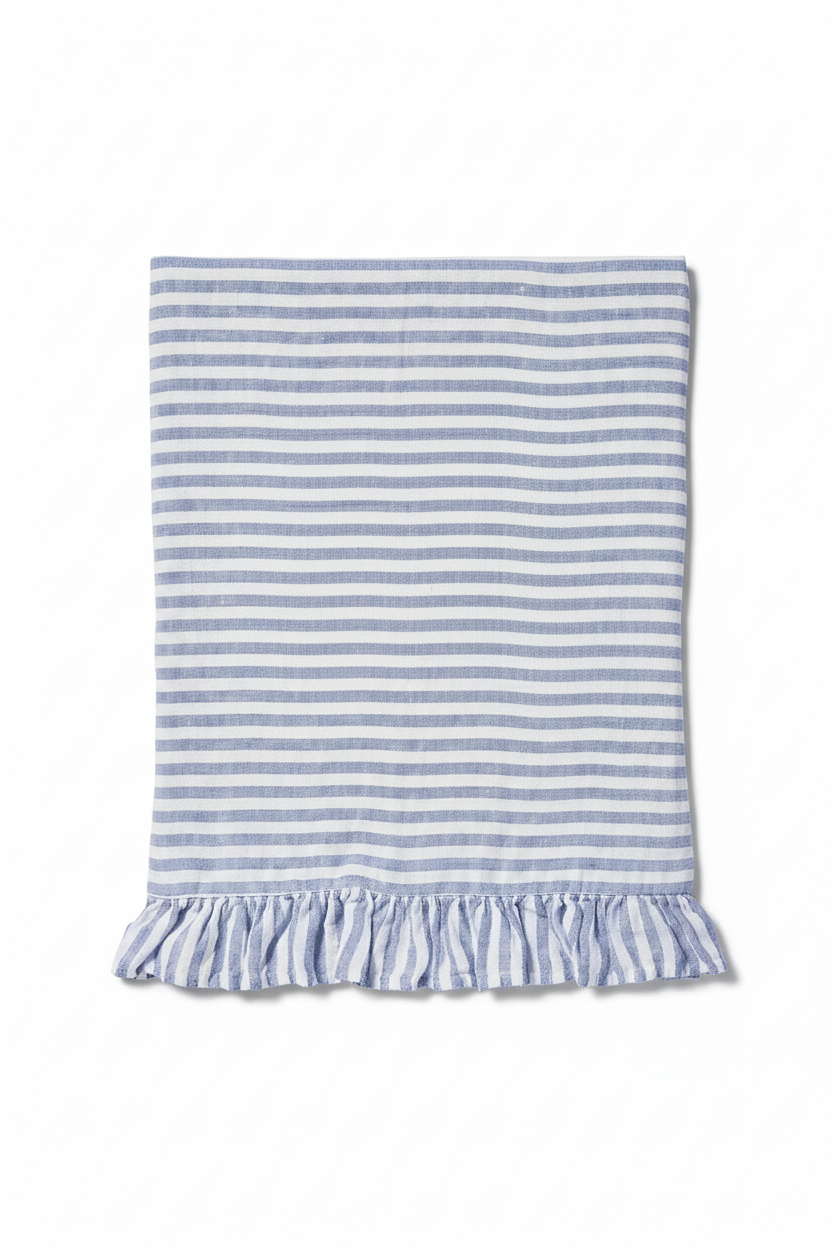 Lençol às riscas com folho 100% Linho