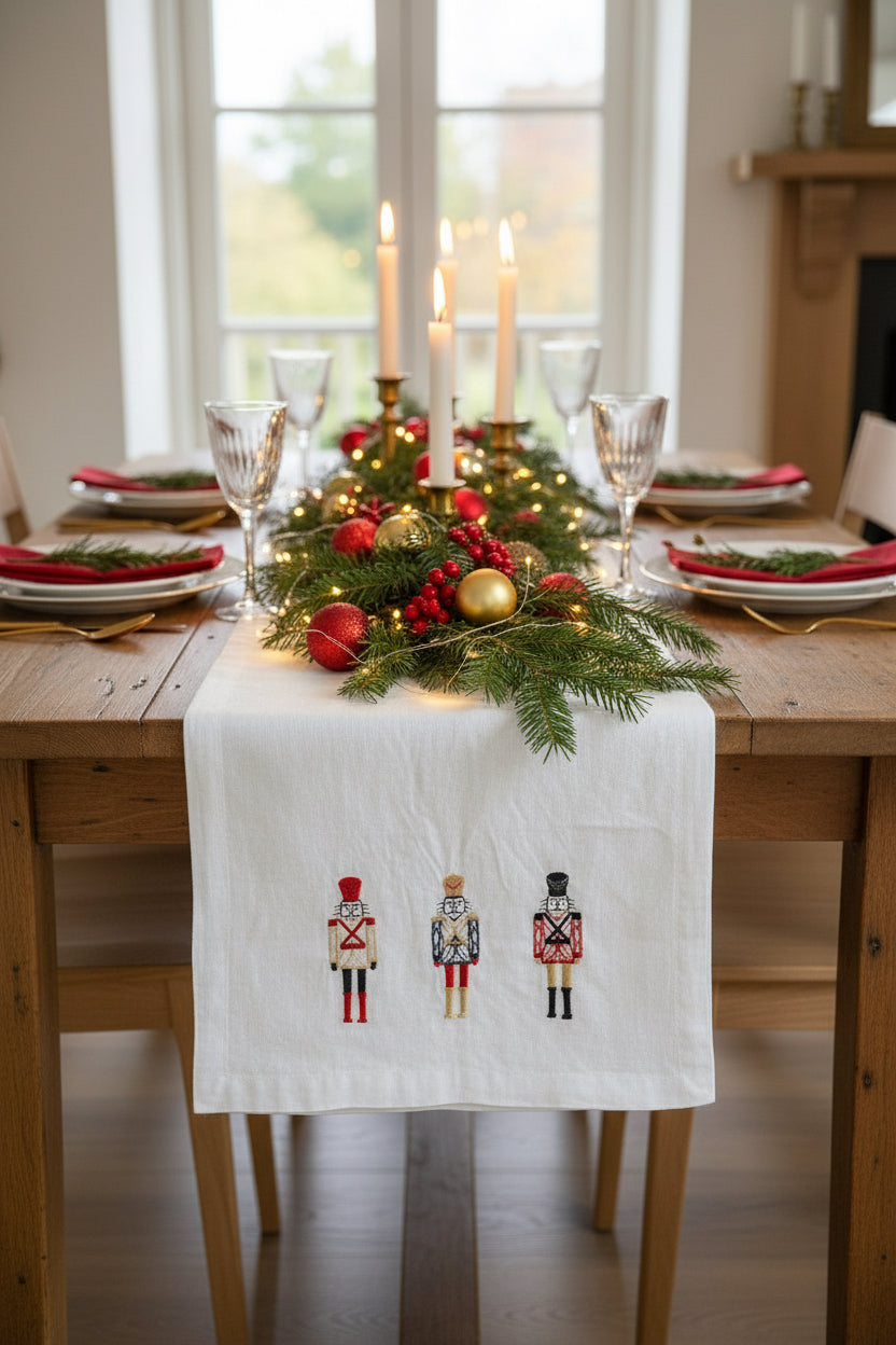 Corredor de mesa bordado 100% Linho