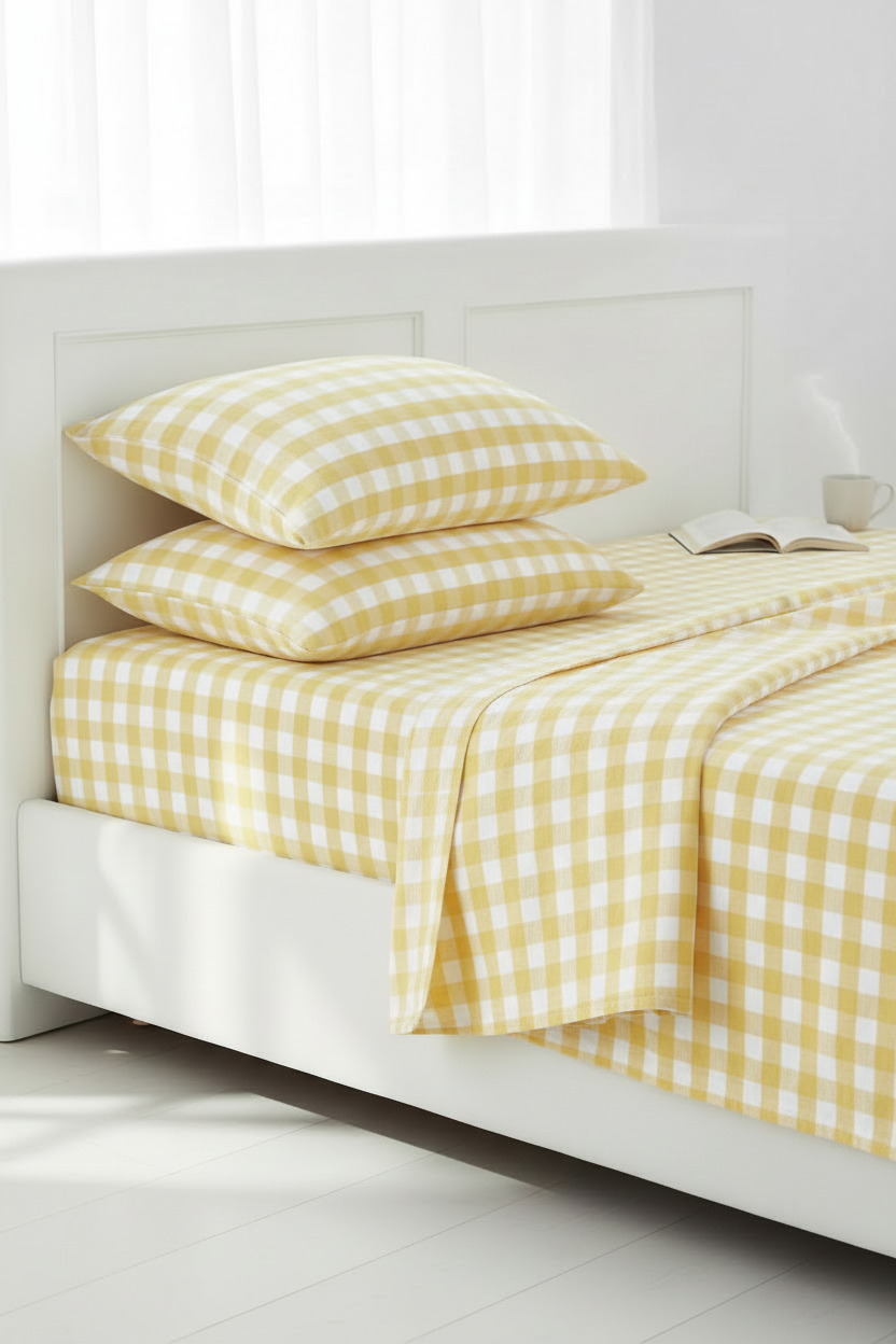 Lençol Ajustável aos quadrados 100% linho